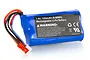 A blue UDI 7.4V 1200mAh soft case LiPo battery with red and black wires and a two-pin connector.
