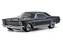 Kyosho Fazer Mk2 1965 Buick Riviera RC car in regal black, featuring chrome details and wheels, shown from a front three-quarter angle on a white background.