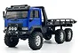 A studio shot of the Hobby Plus 1/18 CR-18P 6X6 flatbed RC truck in blue, featuring off-road tires and a detailed cabin.