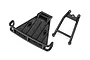 Two black plastic RC car bumper components, including a wide front bumper and a support frame, isolated on a white background.