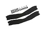 Traxxas front upper and lower crossmember spare parts set including two black plastic beams, several screws, and small square nuts.