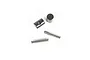 Axial universal joint rebuild kit components including two small metal barrels and two metal pins on a white background.