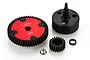 Rovan Baja metal 20T/54T high speed gear kit including a spur gear, pinion gear, clutch cup, nut, and spacer on a white background.