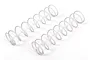 Two white helical shock springs for RC vehicles, positioned side-by-side on a white background.