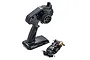 Kyosho Mini-Z MR-03W-MM RC car chassis and KT-531P transmitter on a white background.