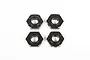 Four black aluminium 17mm wheel hex adapters for RC cars arranged in a square on a white background.