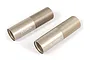 Two champagne-coloured Axial aluminium shock bodies with threaded upper sections on a white background.