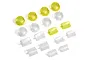 A collection of various clear and yellow plastic RC car light lenses for the HPI Toyota Hilux SR5 body shell.