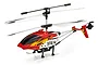 A red and black UDI U12 RC helicopter with white rotor blades, shown from a side angle against a white background.