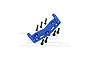 A blue anodized aluminium GPM Racing servo mount for 1/5 scale RC cars, shown with several black mounting screws on a white background.