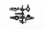 A black plastic parts tree containing various steering components for an RC vehicle, set against a plain white background.