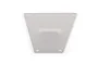 A silver-coloured trapezoidal aluminium skid plate for an RC vehicle, shown from a top-down perspective against a white background.