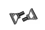 Two grey aluminium RC suspension arms for Traxxas vehicles, one marked with an R, isolated on a white background.