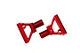 Two red anodized aluminium front lower suspension arms for an RC car, shown against a white background.