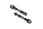 Two Traxxas steel toe links with black plastic rod ends and metal pivot balls, shown against a white background.