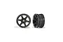 Two graphite grey six-spoke RC car rims shown from front and side angles against a white background.
