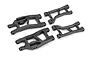 Four black plastic RC suspension arms arranged on a white background.