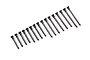 A set of sixteen black metal suspension pins for Traxxas RC vehicles arranged in a row against a white background.