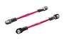 Two pink anodized aluminium RC turnbuckles with black plastic rod ends on a white background.