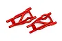 Two red Traxxas heavy-duty suspension arms for RC vehicles, shown from a top-down perspective on a white background.