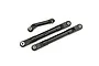 Traxxas 98mm toe links and steering link set, including two long black plastic suspension links and one shorter steering link with metal pivot balls.