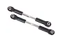 Two Traxxas adjustable turnbuckles with black plastic rod ends and silver metal shafts, shown against a white background.