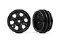 Two black 1.0-inch 6-spoke RC crawler wheels shown from front and side angles against a white background.