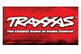 A rectangular Traxxas racing banner featuring the white Traxxas logo and the slogan The Fastest Name In Radio Control on a textured red background.
