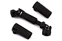 A black Hobby Plus centre CVD driveshaft assembly with two separate black cylindrical sleeves on a white background.