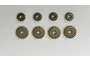 A set of eight metal portal gears for an RC vehicle, arranged in two rows of four on a plain white background.