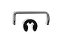 A metal U-shaped pin and a small black E-clip fastener for RC drivetrain assembly.