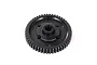 A black plastic 50-tooth spur gear for RC vehicles, showing the central hub and mounting holes against a white background.