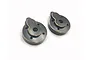 Two Hobby Plus brass V2 front portal hubs for RC cars, featuring a dark, machined finish with exposed brass edges.