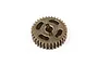 A single brown metal 34T idler gear for an RC vehicle, featuring a central keyed hole and four weight-reduction cutouts.