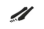 ARRMA chassis brace set including two black plastic braces and four mounting screws on a white background.