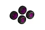 Four ARRMA dBoots Fortress RC car wheels with black knobby tires and bright purple rims, arranged on a white background.
