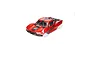 ARRMA 1/10 scale Fury short course truck body shell in red with black racing stripes and decals, viewed from a high angle against a white background.