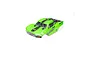 A bright green ARRMA Fury 1/10 scale short course RC truck body shell with black racing decals and window details on a white background.