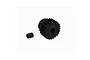 A black 23-tooth pinion gear and a small grub screw set against a plain white background.