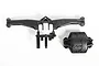 Black plastic Axial rear axle truss and differential cover parts on a white background.