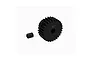 A black 28T pinion gear with a small grub screw on a white background.