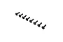 Eight black flanged button head screws arranged in a diagonal line against a white background.