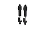 Two black ARRMA RC shock absorbers with integrated dirt guards, shown against a plain white background.