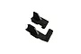 Two black ARRMA rubber access plugs with a tabbed design, shown from an elevated angle against a white background.