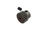 A 21-tooth metal pinion gear for RC cars, shown with a small grub screw, set against a plain white background.