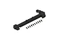 ARRMA 1/18 scale top deck chassis component in black plastic with a set of ten small black screws, isolated on a white background.