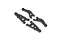 Four black plastic RC car suspension arms arranged on a plain white background.