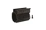 Black ARRMA aluminium motor heatsink V2 with a single mounting screw on a white background.
