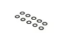 A set of ten black circular shims or washers arranged in two rows on a white background.