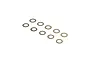 Ten small, thin, circular metal shims arranged in two rows of five against a white background.